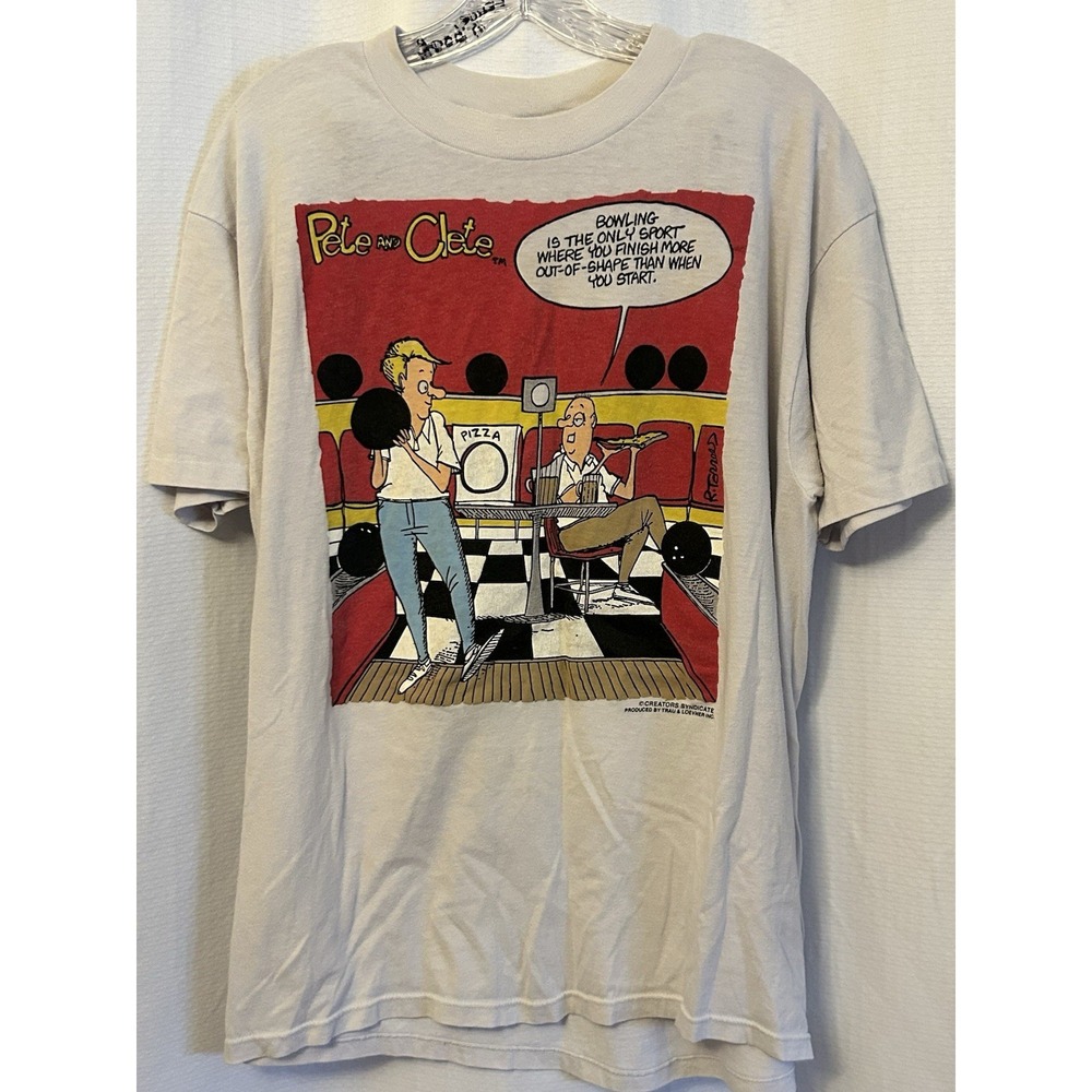VTG 80s Pete And Clete Bowling Cartoon T Shirt White XL Single Stitch